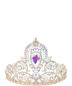 Rhinestone Crystal Tiara Crown TR330140 GOLD AB